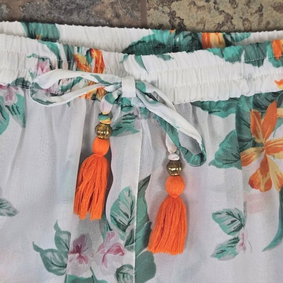 Club Z Collection Size XL White Sheer Coverup Pants Floral Pattern Elastic Waist - Picture 4 of 11